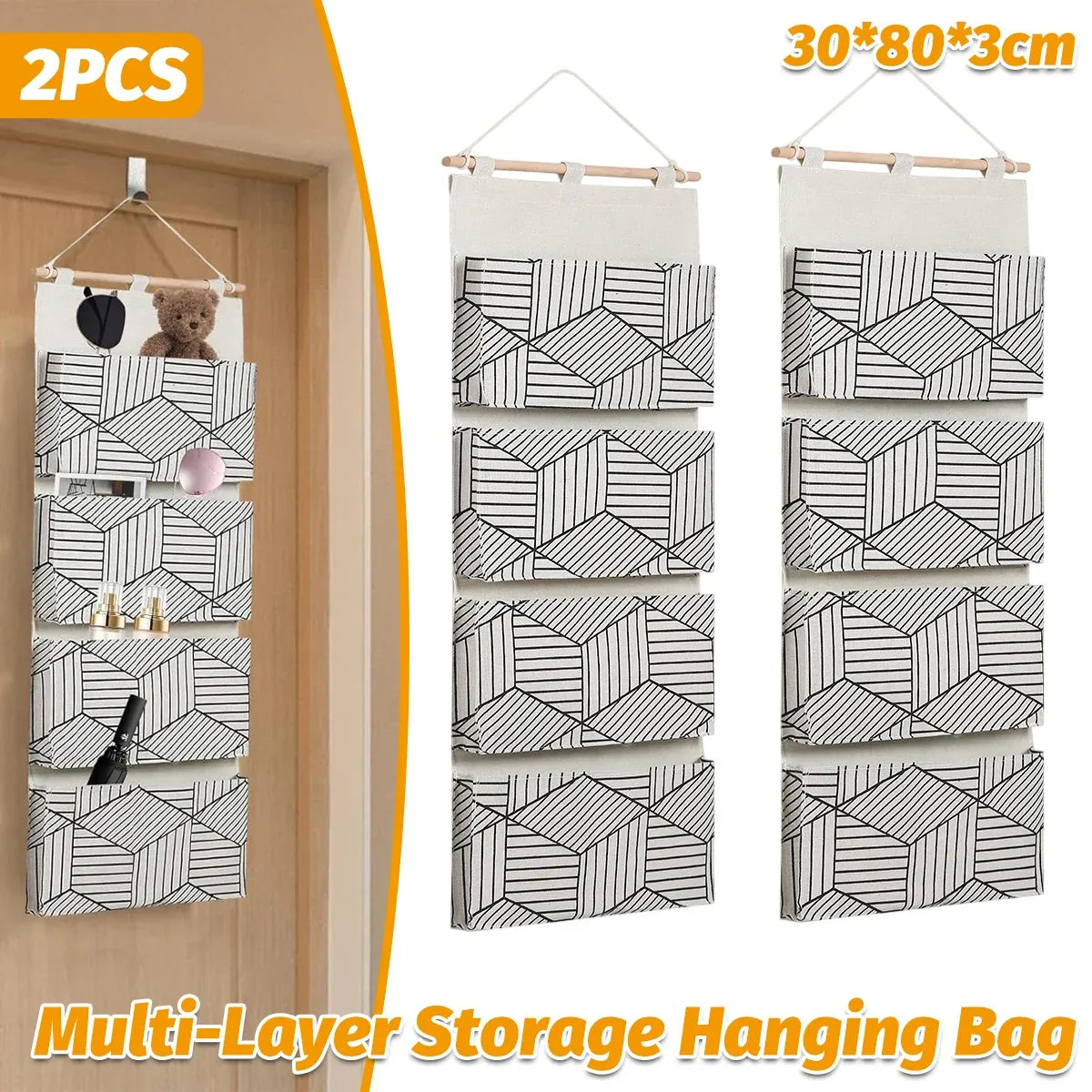 2PCS Multi Layer Wall Mounted Hanging Closet Storage Bag Wardrobe Organizer